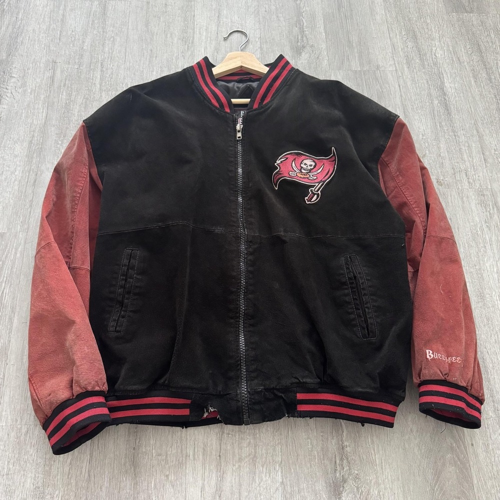 Vintage Tampa Bay Buccaneers Leather Jacket Mens Large NFL Football Game Day 90s